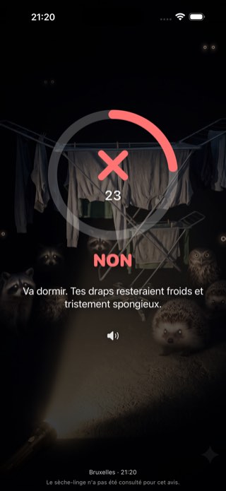 Verdict NON en rouge, score 23, de nuit.