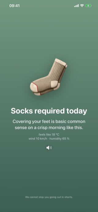 Green screen, a woollen sock, the verdict Socks required today, feels like 18 degrees.